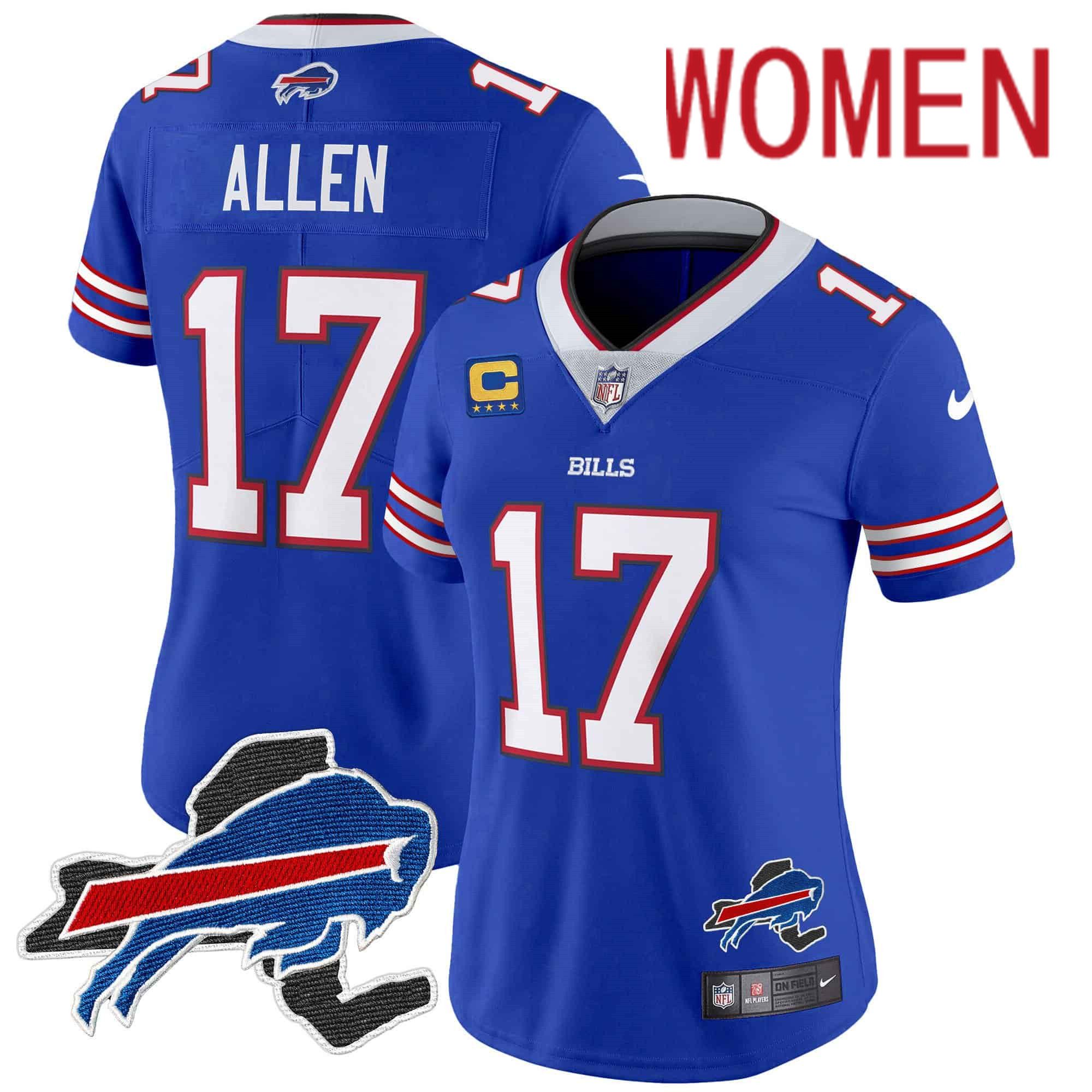Women Buffalo Bills #17 Allen Blue 2024 Nike Patch Vapor Limited NFL Jersey style 1